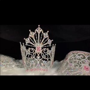 Pink and white stoned metal universe crown/tiara